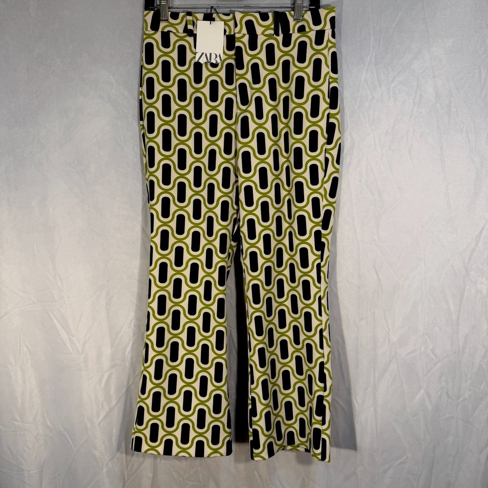 Zara Green Black White Geometric Capris